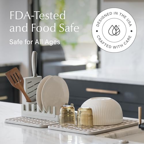 Home Collapsible Dish Drying Rack with Stone Dish Pad