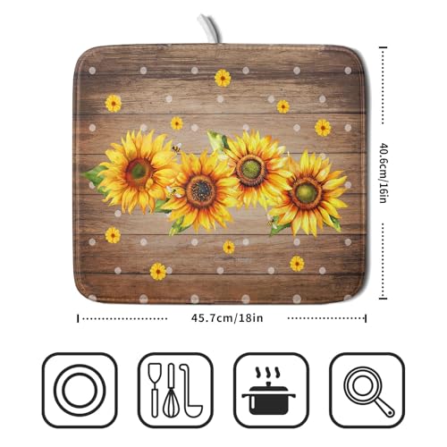 Summer Sunflower Bee Dish Drying Mat for Kitchen Counter