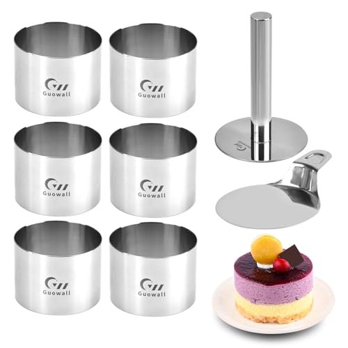 6 pcs Seamless Cake Ring Mold Set 3 inch Stainless Steel Round Cake Cutter Food Pastry Mousse Mold for Baking