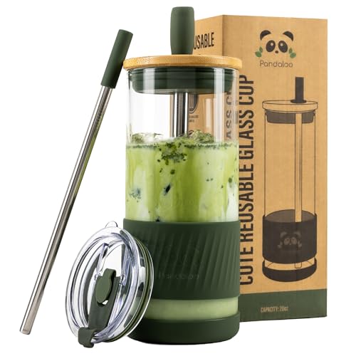 Glass Cups With Lids and Straws