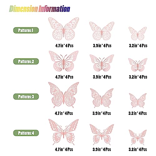 3D Butterfly Wall Decor 48 Pcs Pink Butterfly Decorations (48 Count)