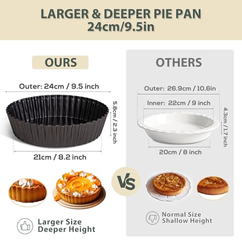 2 Pack 9.5 Inch Pie Pan with Removable Bottom for Baking Deep Quiche Dish (2 Count)