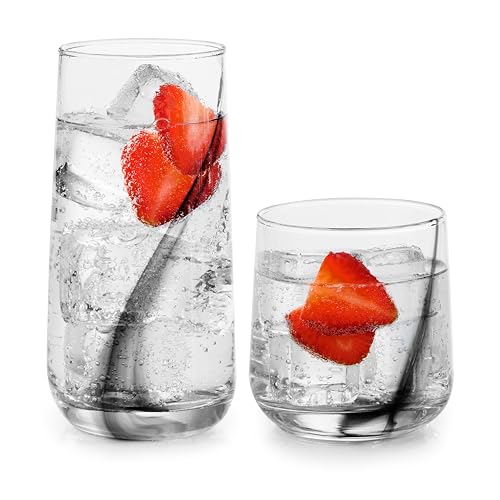 Ascent Black Ribbon Tumbler and Rocks Drinking Glasses Set of 16 (16 Count)