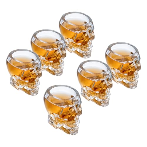 Set of 6 Skull Shot Glasses 2.8 Oz Clear 3D Design (6 Count)
