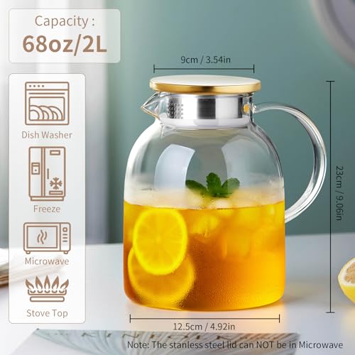 2L 68OZ Glass Pitcher with Lid and Spout