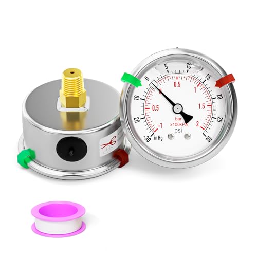 30inHG 30psi Stainless Steel Glycerin Liquid Filled Vacuum Pressure Gauge 1
