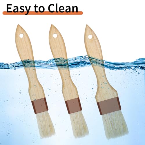 3 Pack Natural Bristle Pastry Brush for Basting Baking Cooking Food