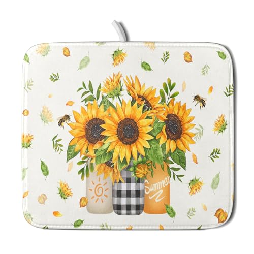 Sunflower Vases Dish Drying Mat for Countertop