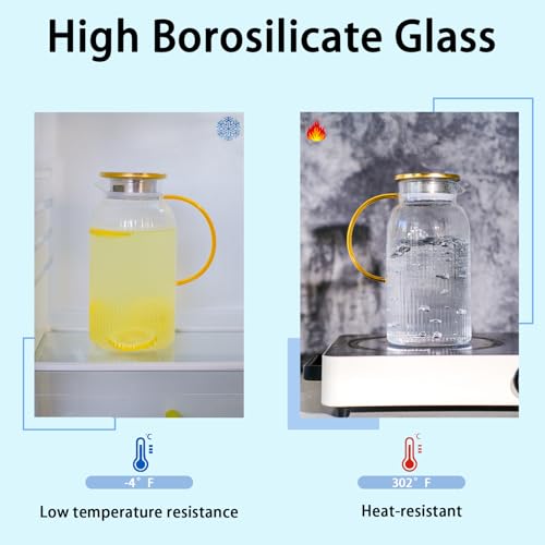 Glass Pitcher with Lid 2 Pack 68 oz Vertical Stripes Water Pitcher (2 Count)
