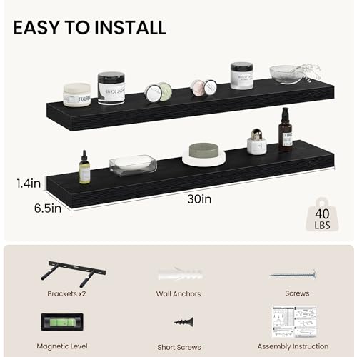 30 Inch Floating Shelves Wall Mounted for Display (2 Count)