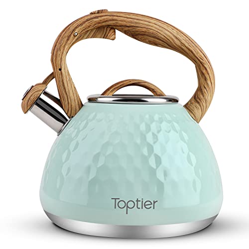 Tea Kettle Toptier Teapot Whistling Kettle with Wood Pattern Handle Loud Whistle
