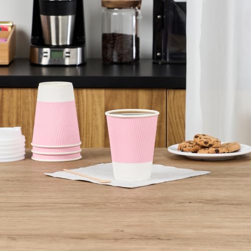 Ripple Wall Coffee Cups 25 Count 12 Ounce Insulated Light Pink Paper Cups