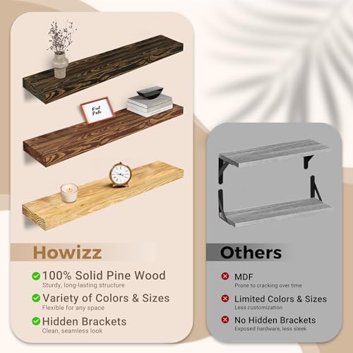 60'' Pine Wood Floating Shelf for Wall