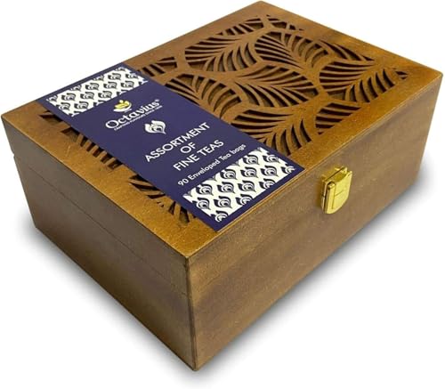 Tea Gift Set Assorted Black & Green Tea Bags in Wooden Box (60 Count)