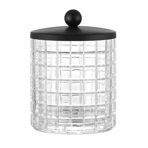 Glass Cotton Jar Holder Matte Black Lid