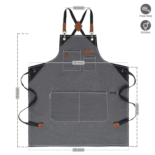 Chef Apron Recycled Cotton Kitchen Apron with an Adjustable Neck with Long Ties (2 Count)
