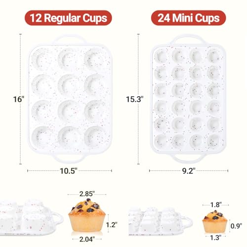 12 Cups & 24 Cups Silicone Muffin Pan with Metal Frame (2 Count)