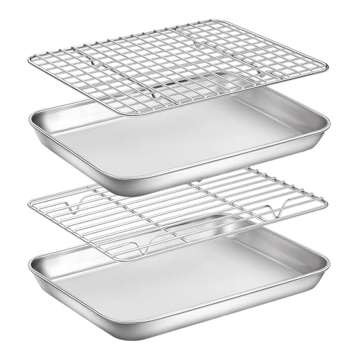 Stainless Steel Baking Sheet Cookie Sheet Pan with Cooling Rack Set of 4
