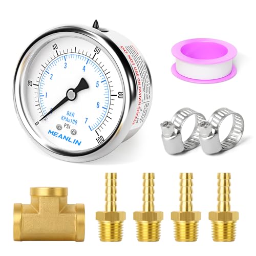 9Pcs Kit 0 100Psi Stainless Steel Liquid Filled Pressure Gauge 1
