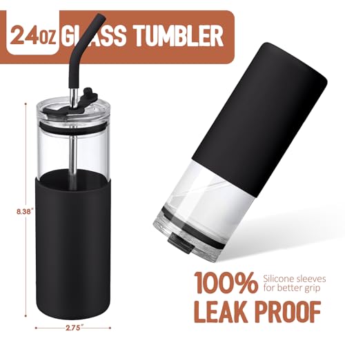 24oz Glass Tumbler with Lids and Straws