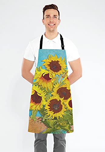 Apron Oil Painting Sunflower Unisex Kitchen Bib with Adjustable Neck for Cooking Gardening