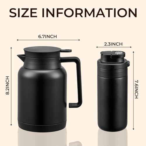 2 Pack 49oz Thermal Coffee Carafe and 15oz Insulated Water Bottle (2 Count)