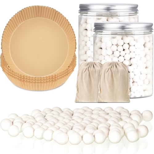 2 Pack 2 lb White Pie Weights for Baking Crust Reusable Ceramic Blind Baking Beans Stoneware with 50 Pcs Disposable Parchment Paper Pie Liner Fit 8
