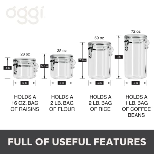 4pc Clear Canister Set with Clamp Lids & Spoons
