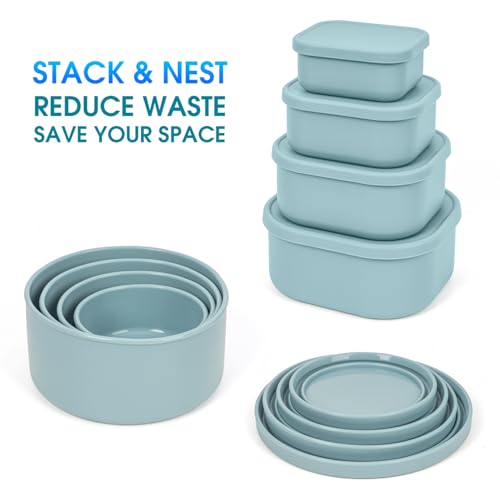 100% Silicone Food Storage Containers with Lids (8 Count)