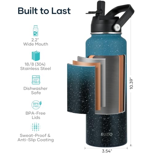 40 oz Insulated Water Bottle with Paracord Handle & Straw Spout Lids