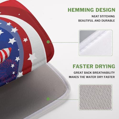 4th of July Dish Drying Mat 16x18 Inch Spring Summer Patrioti Gnome Memorial Kitchen Mats Independece Day Absorbent Dishes Pad for Kitchen Counter Usa Stars Drying Mat Home Decor Countertops