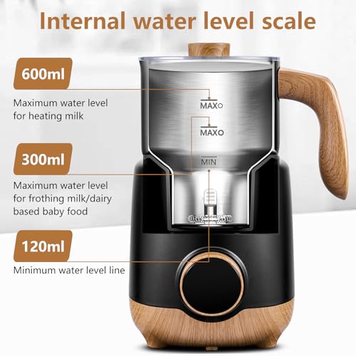 8-IN-1 Milk Frother and Steamer 550 Watts, 21 oz Split Stainless Steel Automatic Steamer, Milk's Warmer for Latte, Cappuccino, Hot and Cold Froth, Heated Milk, Hot Chocolate, Baby Food, Black (21 Ounce)