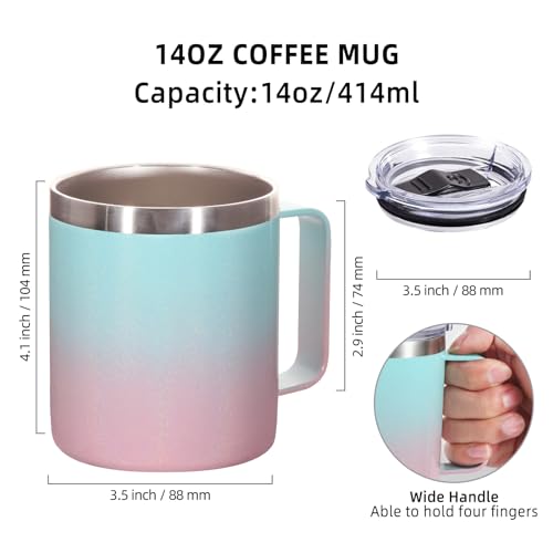 14oz Insulated Stainless Steel Coffee Mug with Lid Bulk 4 Pack (4 Count)