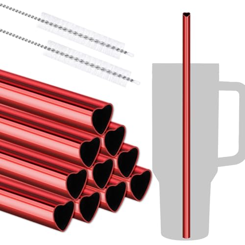 12” Heart Shaped Stainless Steel Straws Fit for Stanley Tumbler 40oz (10 Count)