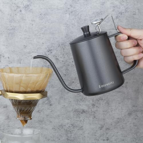 Gage Gooseneck Pour Over Coffee Kettle 20 oz with Thermometer Stainless Steel Hand Drip Coffee Pot With Long Narrow Spout
