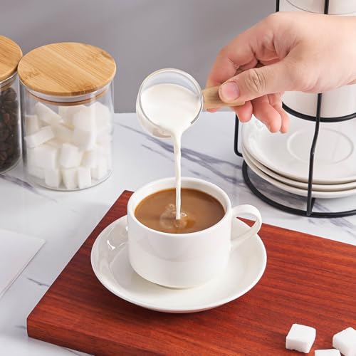 8 Ounce Porcelain Stackable Cappuccino Cups and Saucers Set of 4 (4 Count)