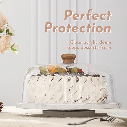 Marble Cake Stand with Acrylic Dome Lid