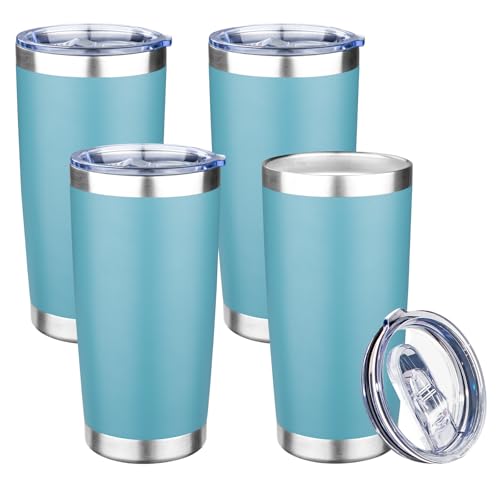 20oz Tumbler with Lid Double Wall Vacuum Insulated Travel Coffee Mug Stainless Steel Thermal Cup Powder Coated Sturdy Coffee Tumbler Bulk for Hot and Cold Beverage (4 Count)