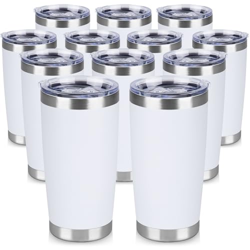 20 oz Tumbler Stainless Steel Tumblers Bulk with Lid Double Wall Insulated Coffee Tumbler Cups for Hot & Cold Drinks Powder Coated Travel Coffee Tumbler Mug Metal (12 Count)