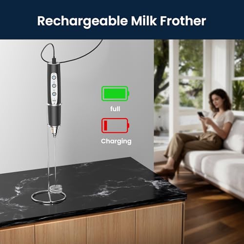 Milk Frother Wand Rechargeable Handheld Electric Whisk 3 Speed Adjustable