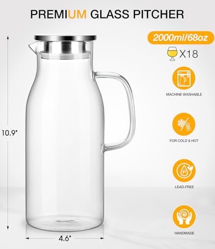 2 Liter 68oz Glass Pitcher with Lid