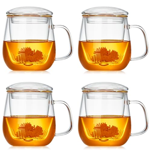 Glass Teacups 4 Pack Glass Tea Cup with Infuser and Lid (4 Count)