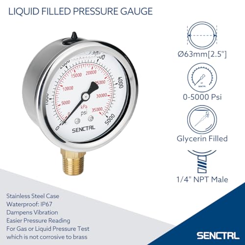 5000 Psi Glycerin Liquid Filled Hydraulic High Pressure Gauge