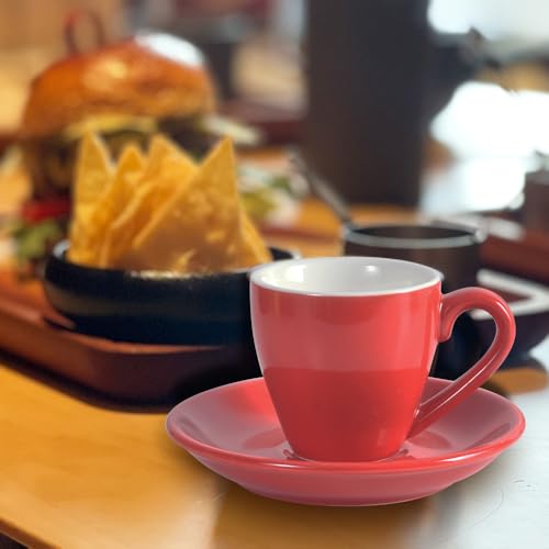 Porcelain Espresso Shot Cup Set with Saucers and Stainless Steel Spoons (4 Count)