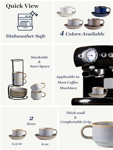 2.5oz Stackable Espresso Cups Set of 4 with Saucers & Stand (8.25 Count)