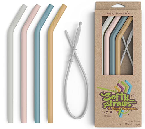 Premium Reusable Silicone Drinking Straws + Patented Straw Squeegee
