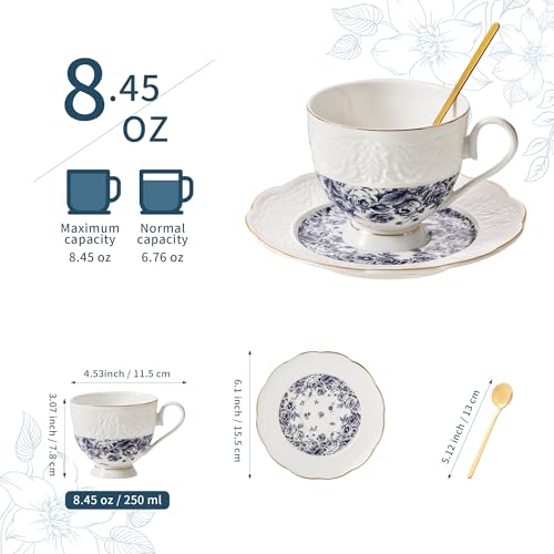 Interglio Embossed Bone China Tea Cup and Saucer Set (3 Count)