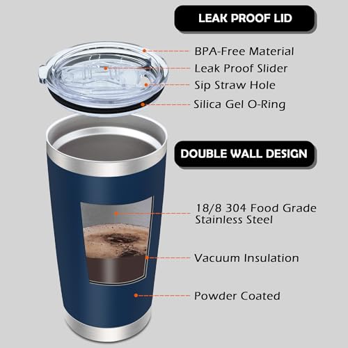 20oz Tumbler with Lid Stainless Steel Tumblers Insulated Mug Navy 6P (6 Count)