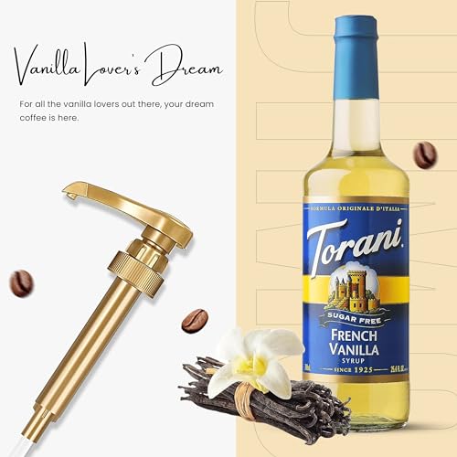 Syrup Pump Dispenser + Torani Sugar Free French Vanilla Syrup (25.4 Fl Oz)