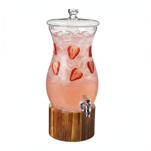 Madera Glass Drink Beverage Dispenser with Wood Base